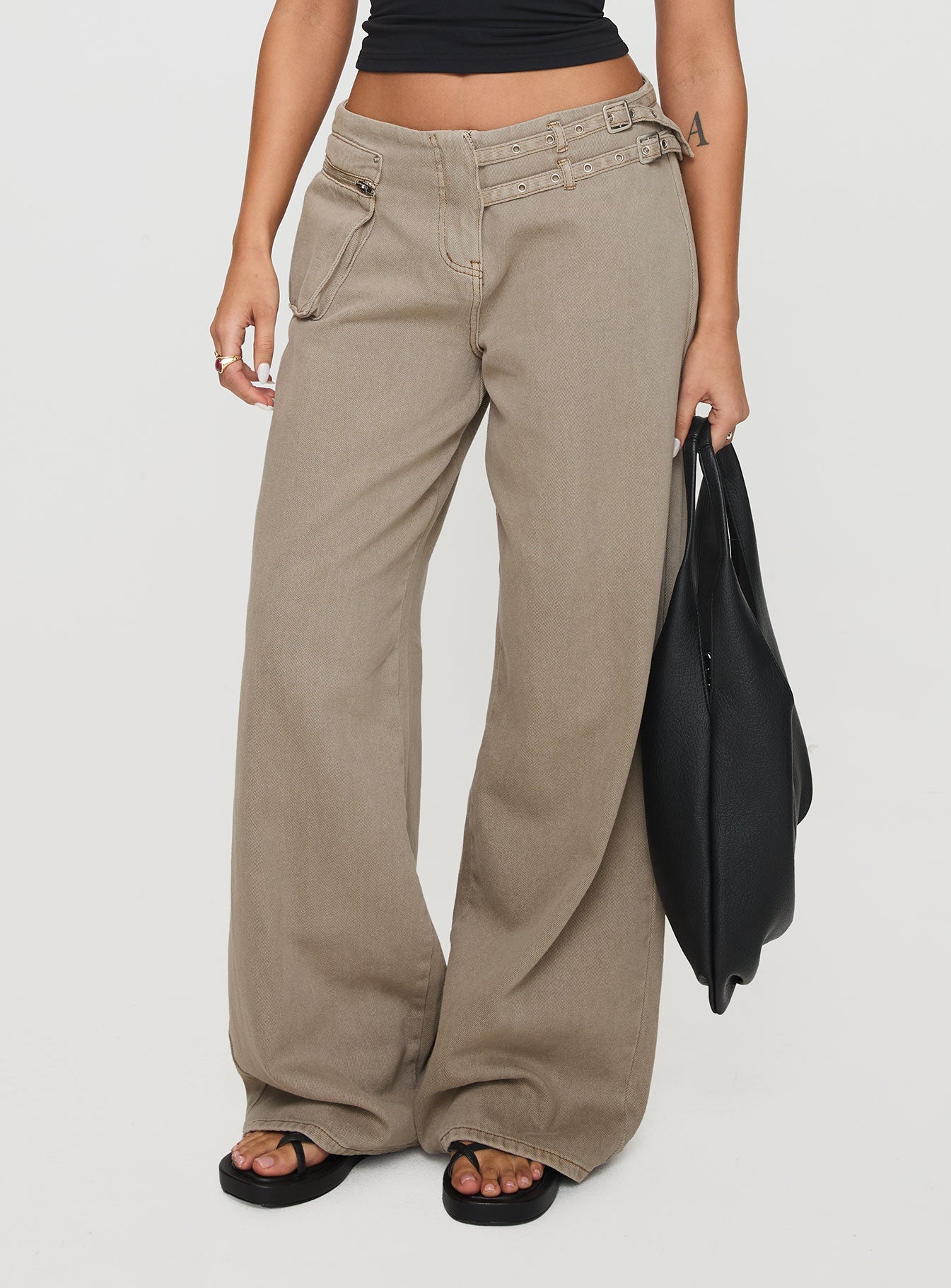 Paltrow Mid Rise Wide Leg Cargo Jeans Washed Brown