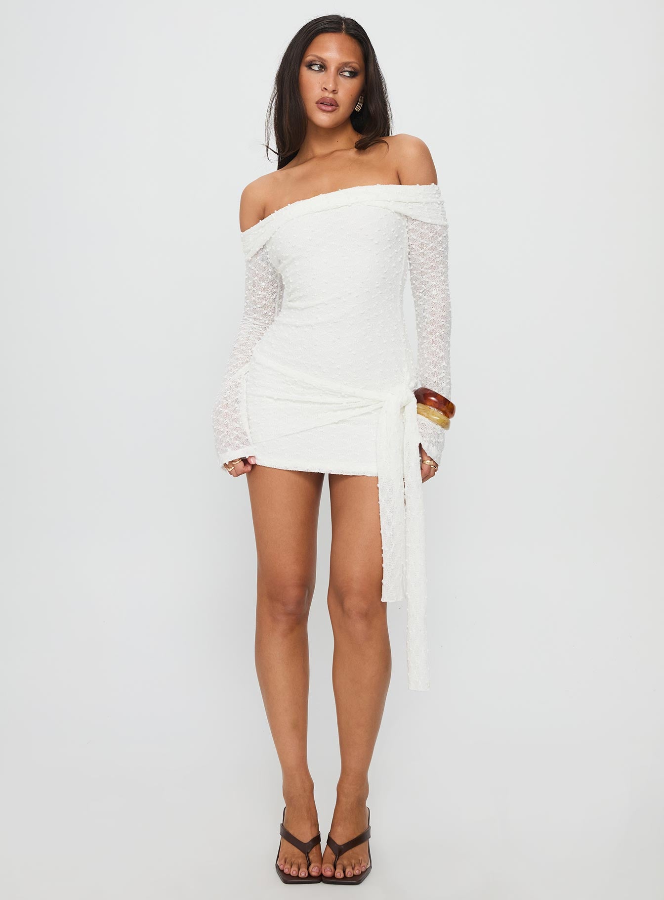 Karmin Long Sleeve Boucle Mini Dress White