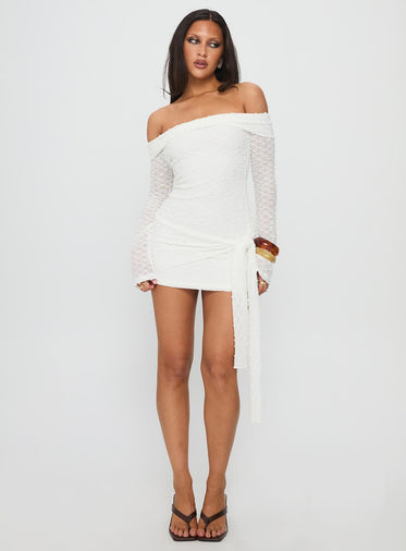Karmin Long Sleeve Boucle Mini Dress White