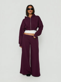 Lanna Fleece Zip Through Cropped Hoodie Plum