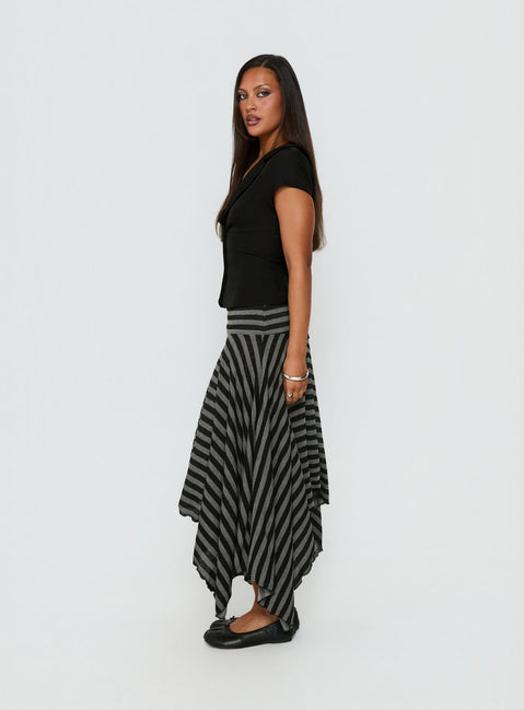 Alevia Asymmetrical Midi Skirt Black / Grey Stripe