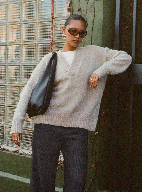 front view of model wearing Princess Polly Mich Knit Sweater Beige 