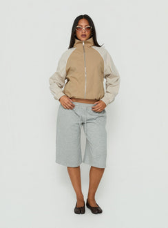 Mistro Funnel Neck Windbreaker Jacket Beige