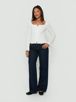 Leoniah Pico Trim Button Up Long Sleeve Top White