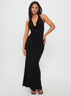 Diamonde Halter Scarf Maxi Dress Black