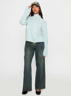 Show Off Zip Through Knit Sweater Blue