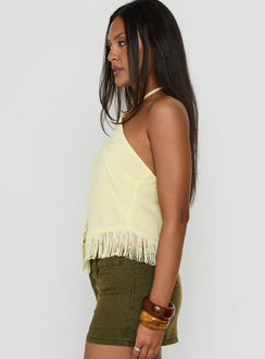 Junaya Arrowneck Fringe Detail Top Lemon