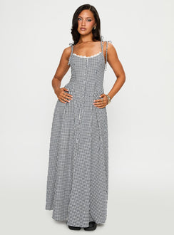 Dalanie Tie Strap Maxi Dress Navy Gingham