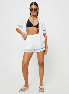 Sun Time Shorts White / Blue Princess Polly mid-rise 