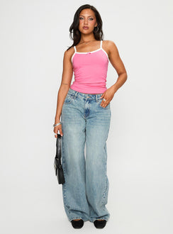 front view of model wearing Princess Polly Edge Of Town Mid Rise Straight Leg Jeans Vintage Blue Mid Rise Jeans Jeans 