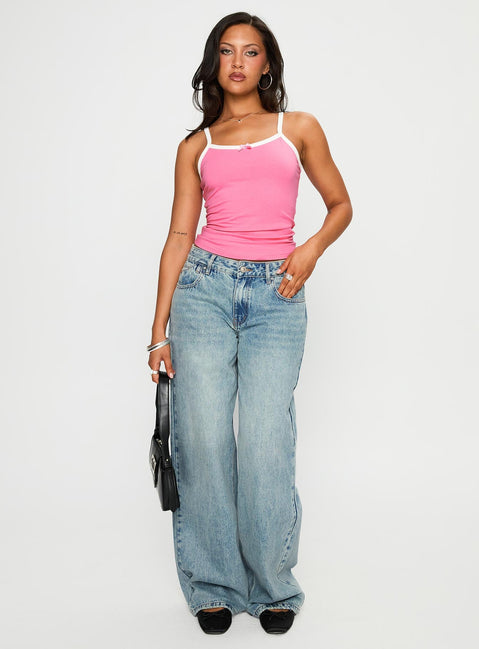 front view of model wearing Princess Polly Edge Of Town Mid Rise Straight Leg Jeans Vintage Blue Mid Rise Jeans Jeans 