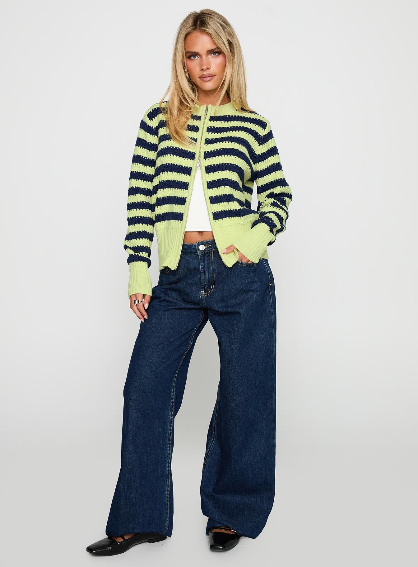 Best Time Knit Cardigan Green Stripe