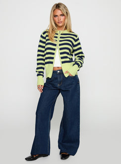 Best Time Knit Cardigan Green Stripe