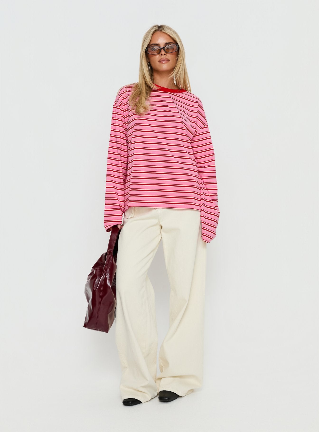 Settle Down Long Sleeve Top Pink / Red Stripe