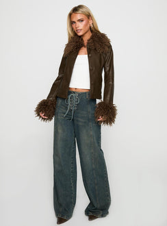 Cupid Clouds Faux Leather Jacket Brown