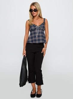 Pretty It Up Tie Detail Top Blue Check