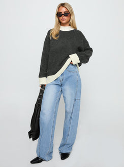 front view of model wearing Princess Polly Broken Hearts Club Knit Sweater Grey regular 