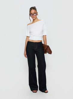 Designed with Buenos No Waist Low Rise Straight Leg Jeans Raw Denim Petite womens-jeans featuring belt and gold detailing product Princess Polly
