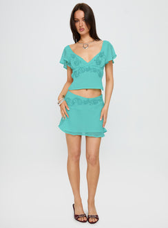 Pappilion Embroidered Top Aqua