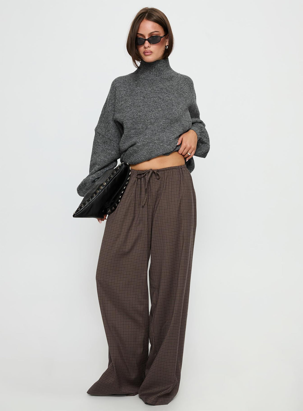 Bungala Oversized Relaxed Pant Brown Check Petite