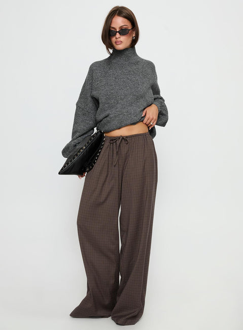 Bungala Oversized Relaxed Pant Brown Check Petite