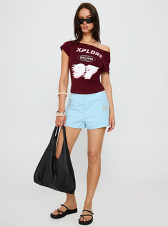 Xplore 97 Off Shoulder Graphic Top Burgundy