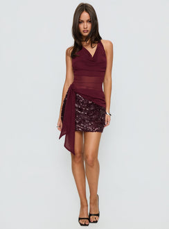 Lustie Halter Sequin Mini Dress Cherry