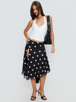 Dulciana High Split Asymmetrical Midi Skirt Black / Polka Dot