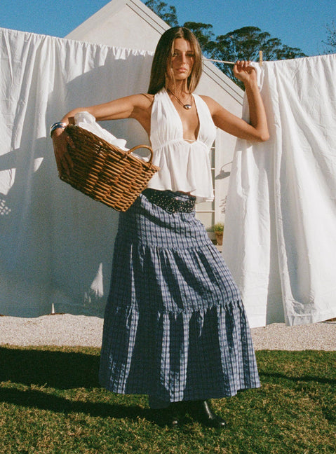 Rockwell Tiered Midi Skirt Navy Check