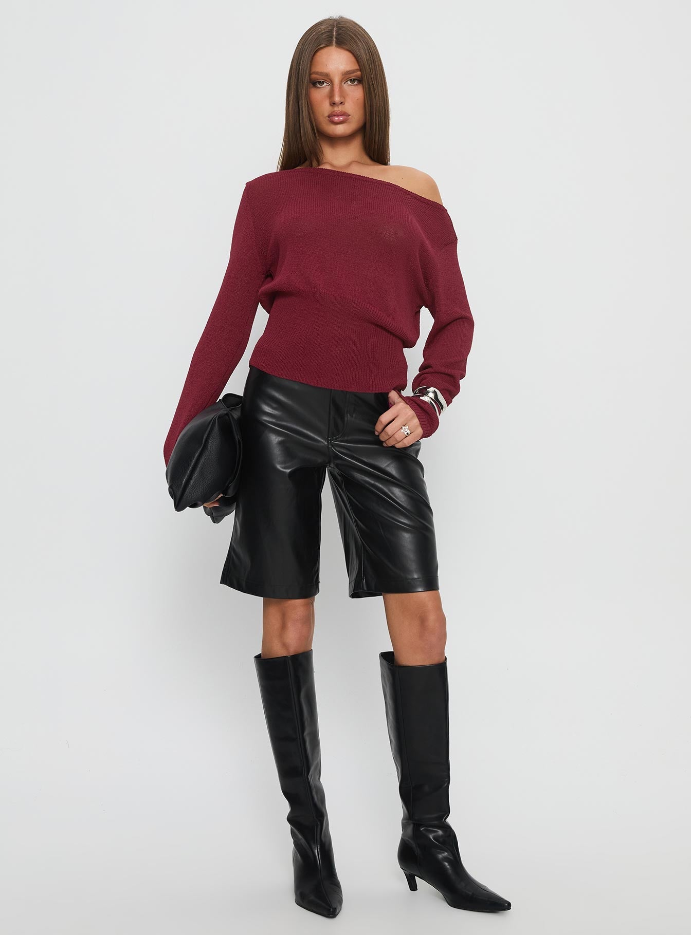 Durian Asymmetric Knit Sweater Burgundy