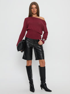 Durian Asymmetric Knit Sweater Burgundy