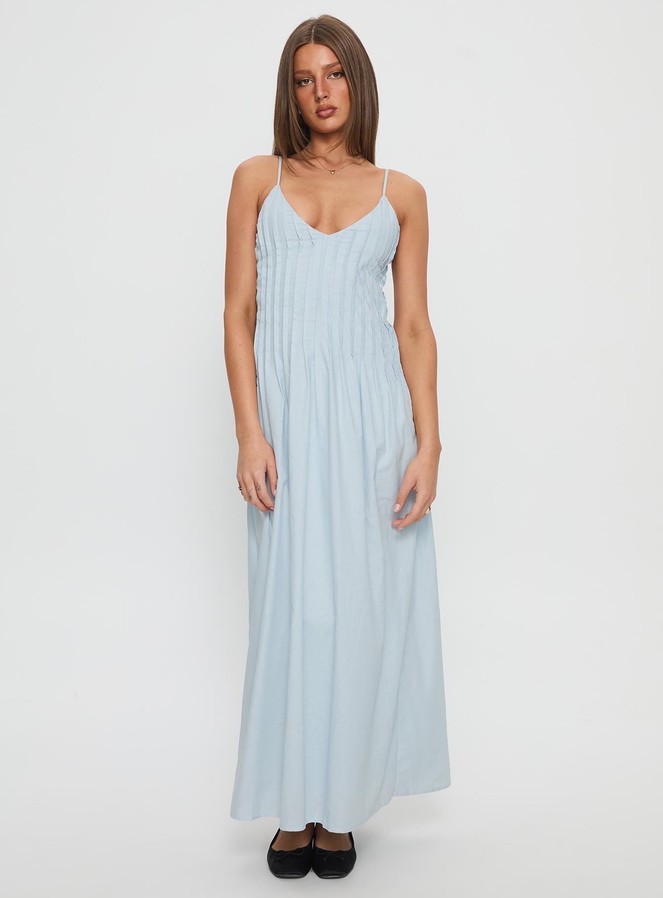 Adriela Pleat Maxi Dress Blue