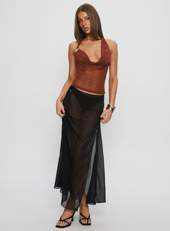 Onyxa Sheer Wrap Maxi Skirt Black