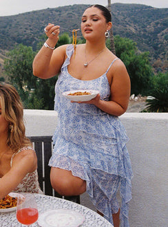 Frill midi dress Mesh material, asymmetrical hemline, one shoulder frill detail, adjustable straps Good stretch, fully lined 