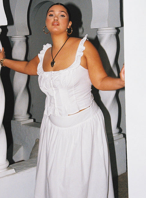   front view of model wearing Princess Polly Valerio Maxi Skirt White Curve Maxi 