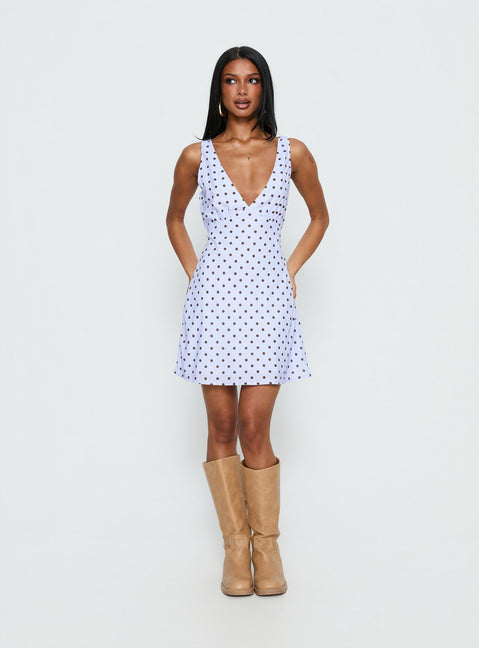 Nellie Mini Dress Blue / Brown Polka Dot