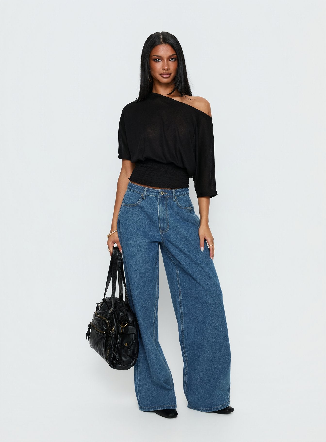 Dayten Off Shoulder Sheer Top Black