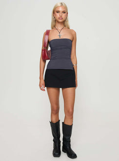 front view of model wearing Princess Polly Strutter Strapless Top Slate Sleeveless straight 