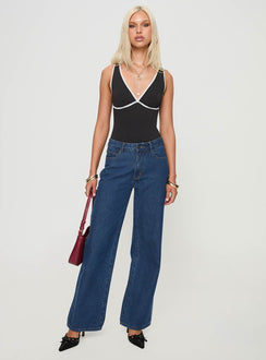 front view of model wearing Princess Polly Hugeaux Bodysuit Black Sleeveless 