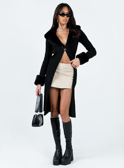 Daru Faux Fur Cardigan Black Long 