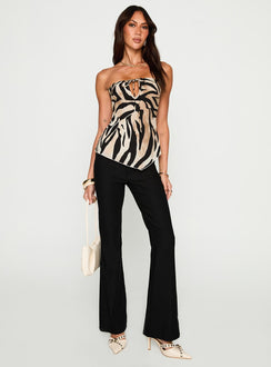 front view of model wearing Princess Polly I Wonder Strapless Cut Out Top Tiger Sleeveless straight 