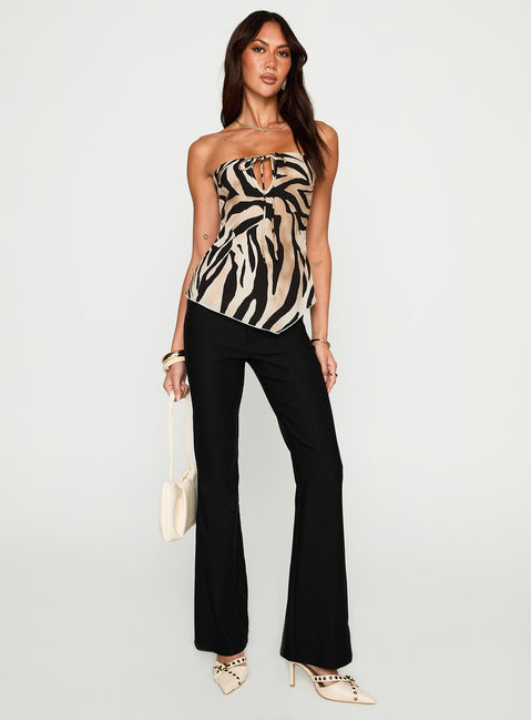 front view of model wearing Princess Polly I Wonder Strapless Cut Out Top Tiger Sleeveless straight 