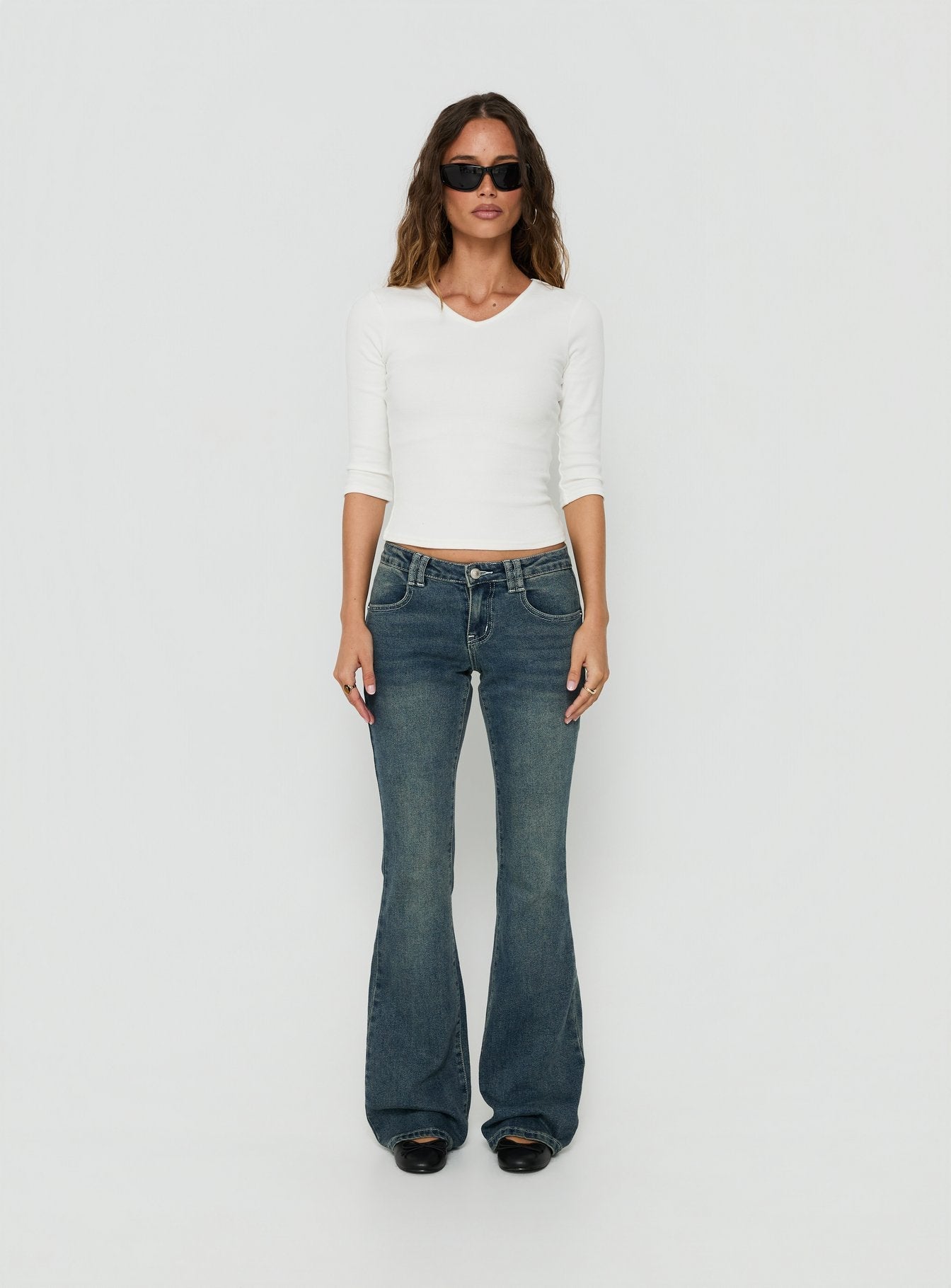 Clynee Ultra Low Rise Bootleg Jeans Dirty Blue