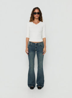 Clynee Ultra Low Rise Bootleg Jeans Dirty Blue