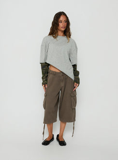 Ryann Long Sleeve Layered Top Grey / Camo