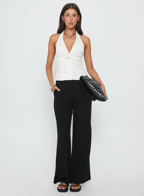 front view of model wearing Princess Polly Ambient Wide Leg Pant Black High Waisted Pants 