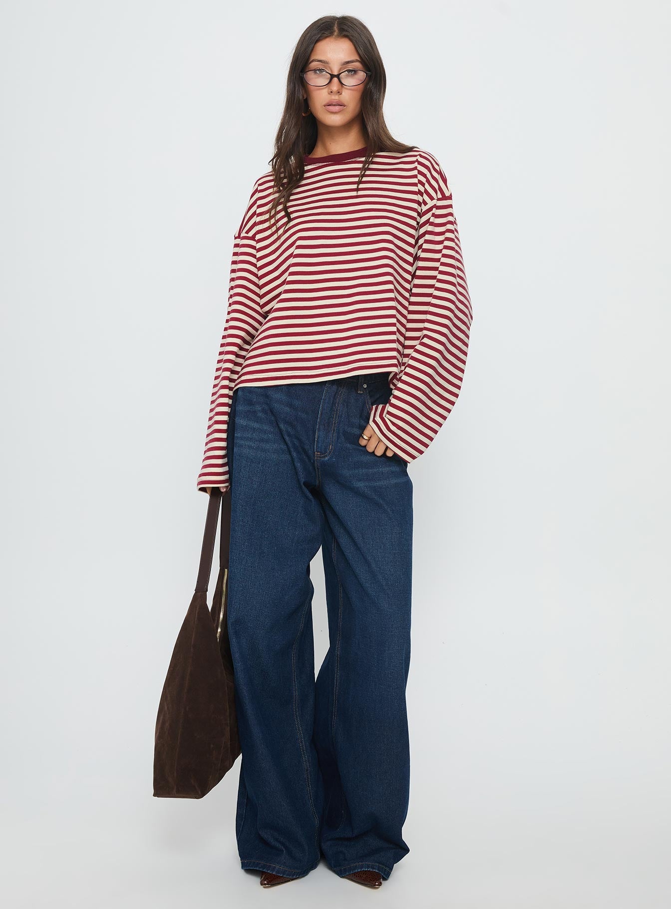 Bloom Long Sleeve Top Wine Stripe