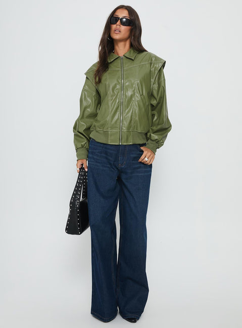 Transcendent Faux Leather Jacket Green