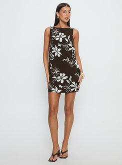 We Could Go Mini Dress Brown Floral