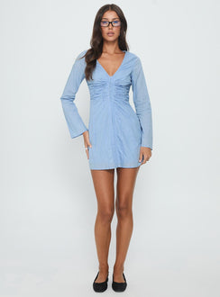 Corie Long Sleeve Corset Mini Dress Blue Stripe